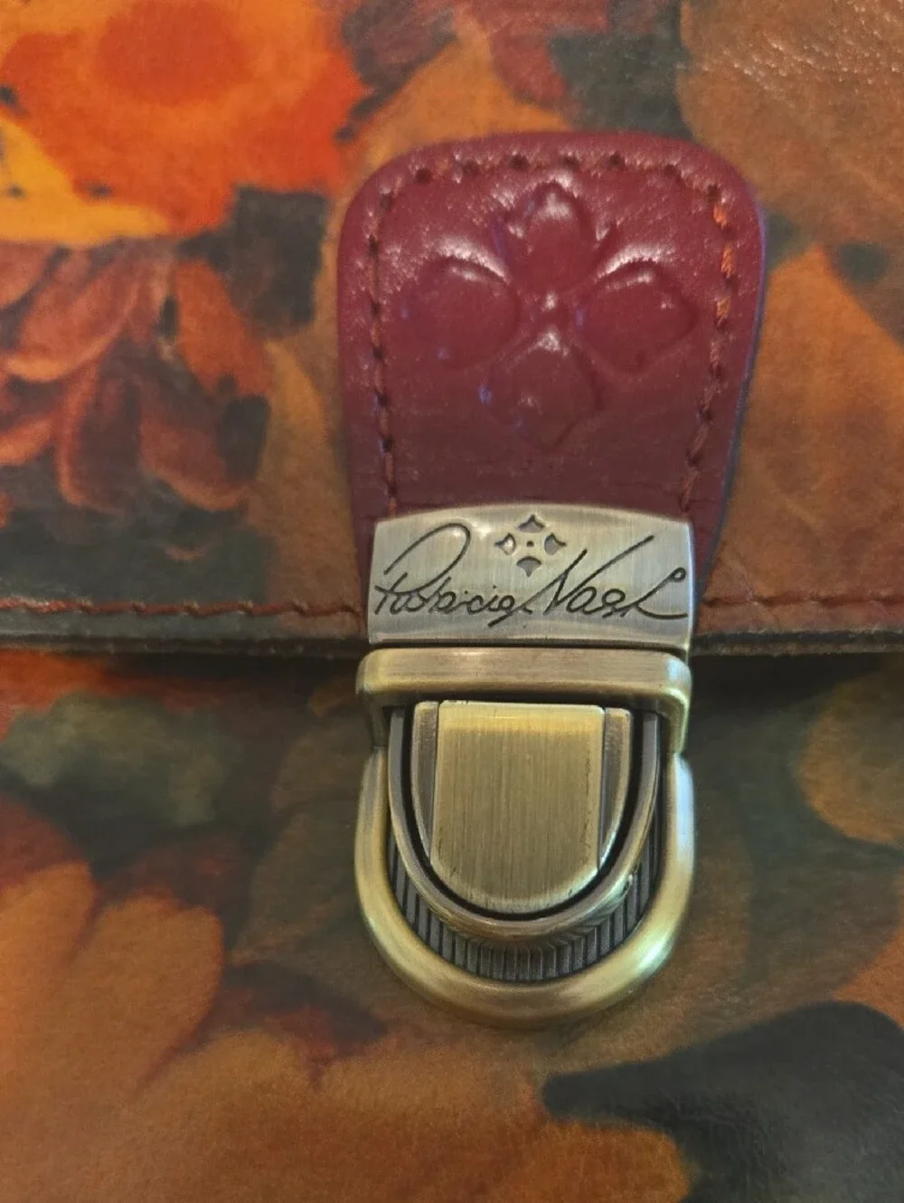 Patricia Nash Floral Leather Crossbody in Brown and Burgundy